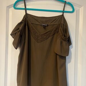 Express Women's Olive Blouse with Lace Detail